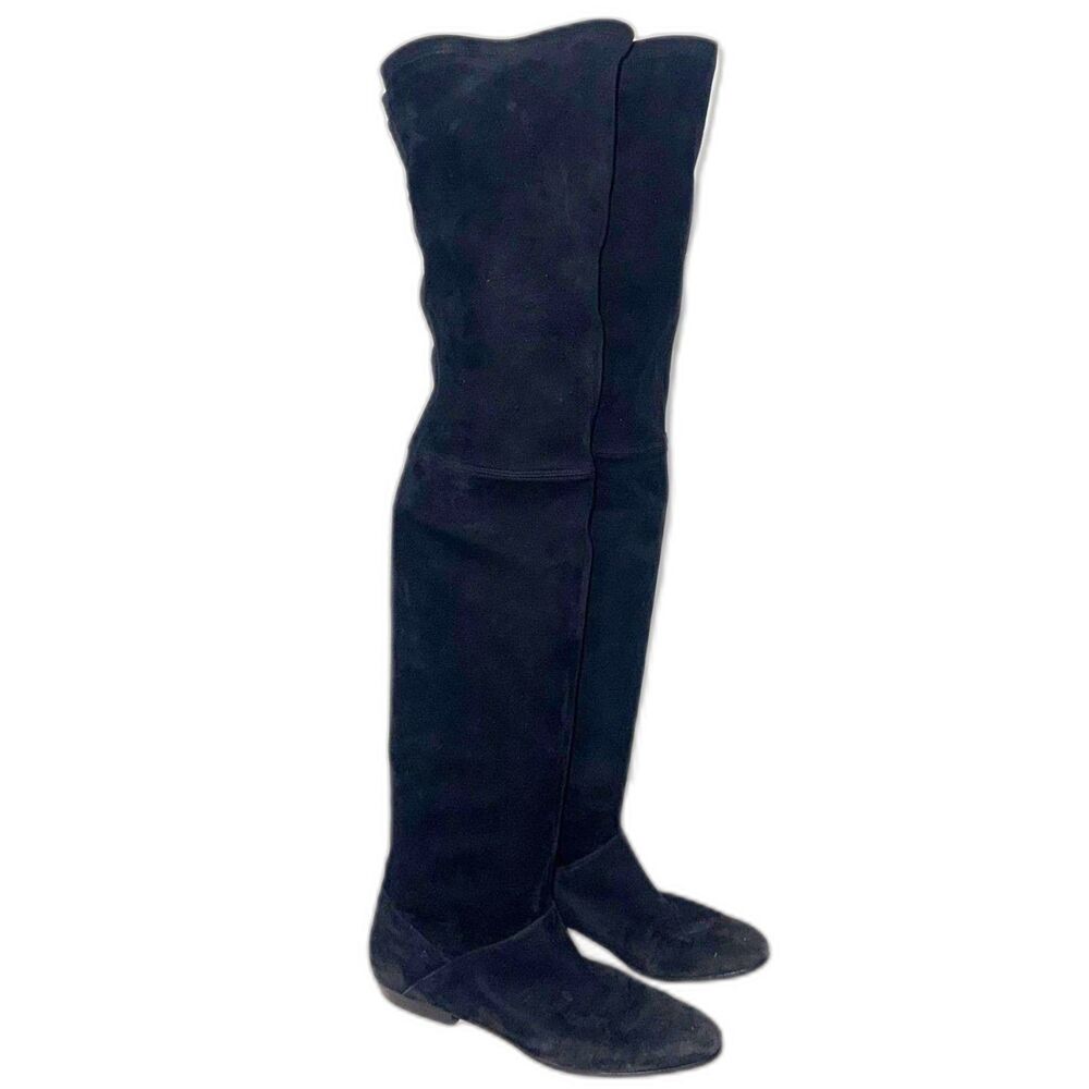 Salvatore Ferragamo Faux Suede Thigh High Flat Boot - Black 8.5